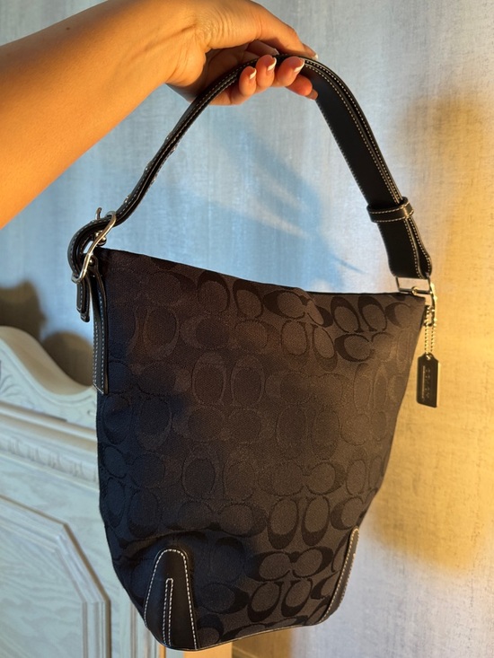 Coach Handbags - Coach Black Signature Jacquard Shoulder Bag with Contrast Stitching
